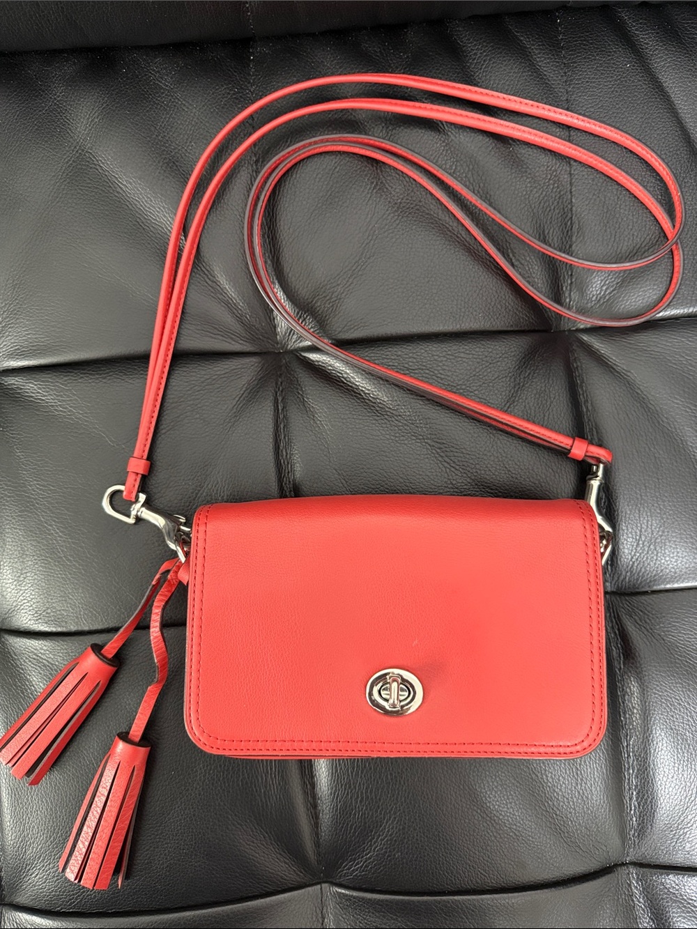 Coach Coral Red Leather Turn-Lock Crossbody Bag